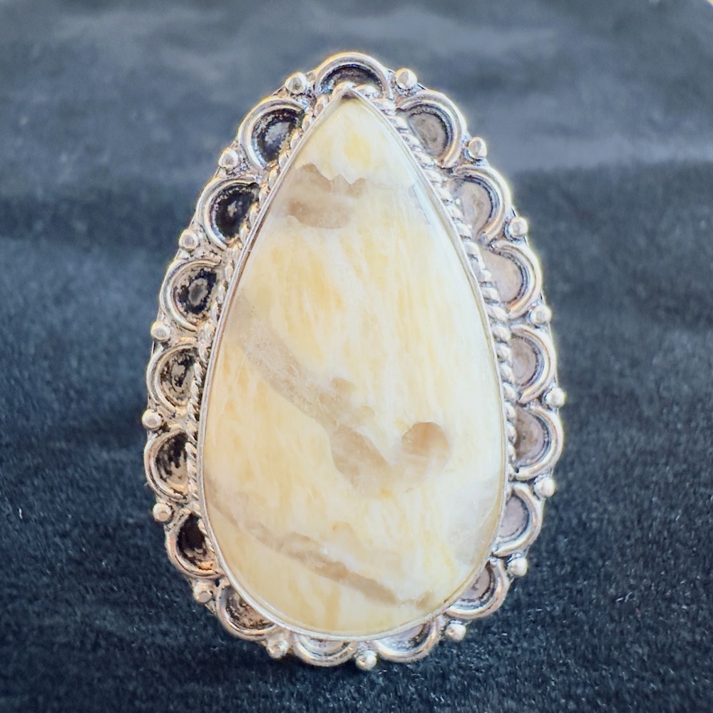 Plume Agate Sterling Silver Ring Size 7.25 Handmade Ring